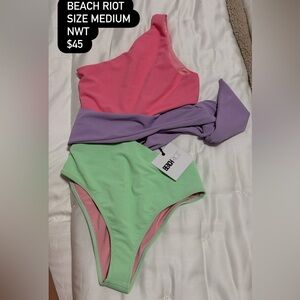 Beach Riot Colorblock One-Shoulder Swimsuit - Pink, Lavender, Mint Green medium